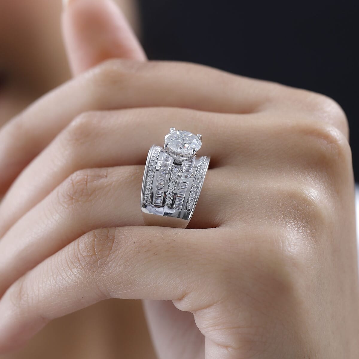 Moissanite Ring in Rhodium Over Sterling Silver (Size 5.0) 3.40 ctw image number 2