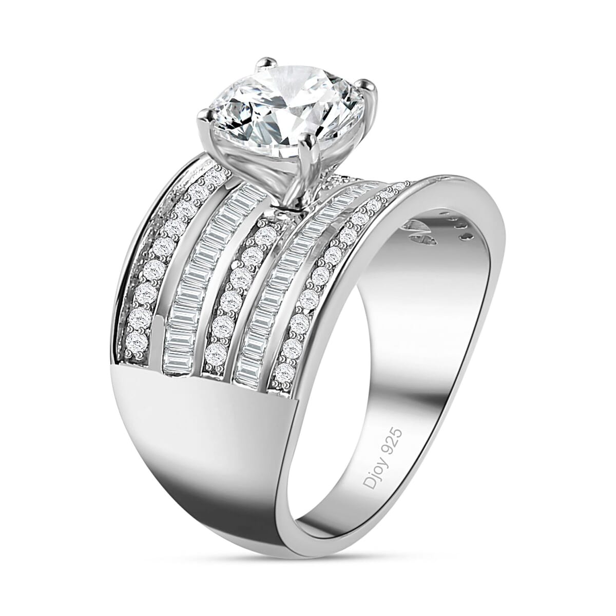 Moissanite Ring in Rhodium Over Sterling Silver (Size 5.0) 3.40 ctw image number 3
