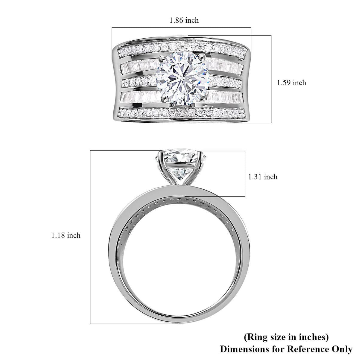 Moissanite Ring in Rhodium Over Sterling Silver (Size 5.0) 3.40 ctw image number 5