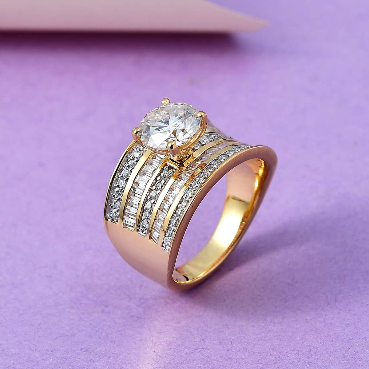 Moissanite Ring in Vermeil Yellow Gold Over Sterling Silver (Size 10.0) 3.40 ctw image number 1