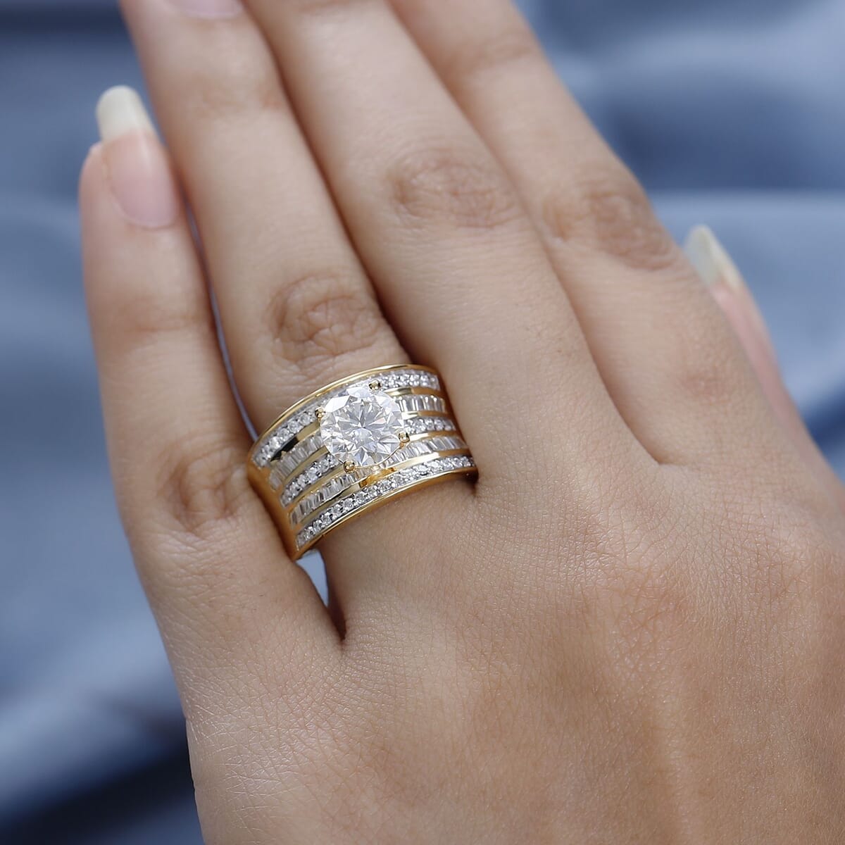 Moissanite 3.40 ctw Ring in Vermeil Yellow Gold Over Sterling Silver (Size 6.0) image number 2