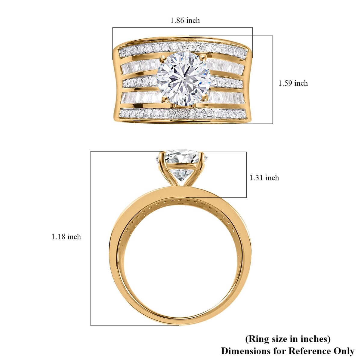 Moissanite 3.40 ctw Ring in Vermeil Yellow Gold Over Sterling Silver (Size 6.0) image number 5