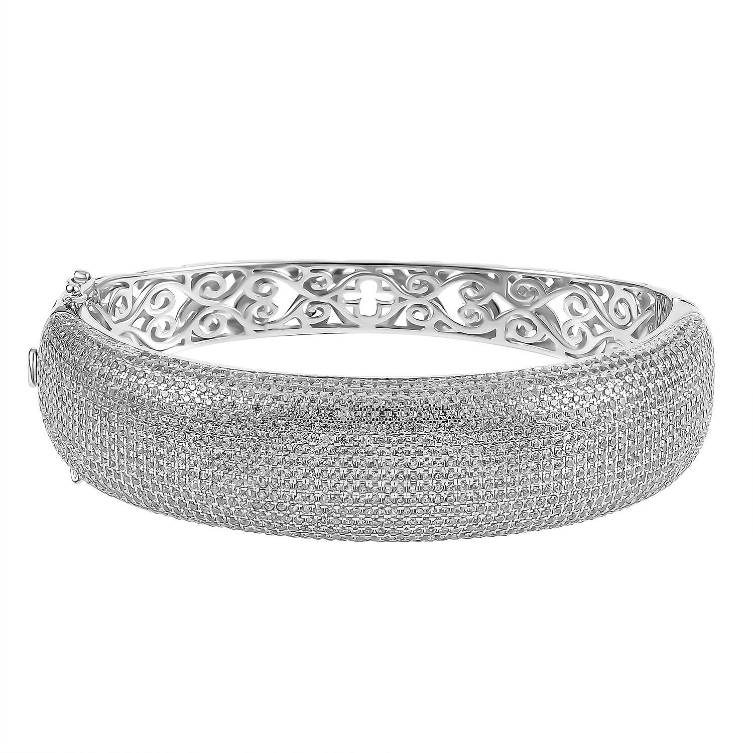 White Zircon 13.18 ctw Bangle Bracelet in Rhodium Over Sterling Silver (7.50 In)