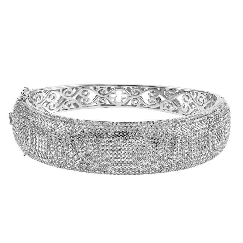 White Zircon 13.18 ctw Bangle Bracelet in Rhodium Over Sterling Silver (7.50 In)