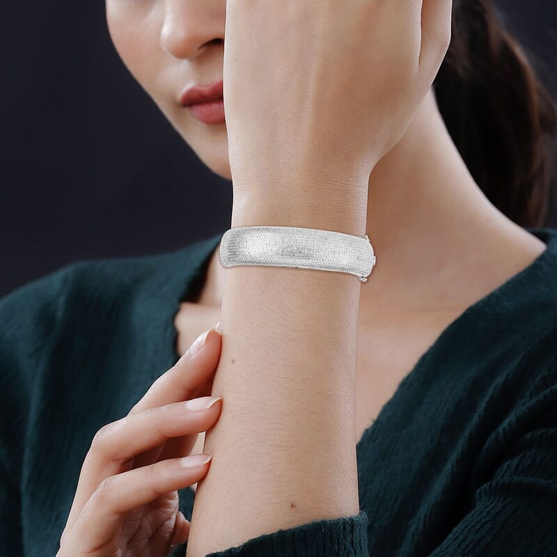 White Zircon 13.18 ctw Bangle Bracelet in Rhodium Over Sterling Silver (7.50 In)