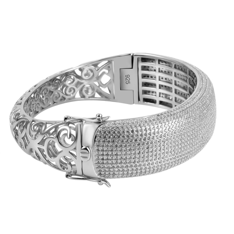 White Zircon 13.18 ctw Bangle Bracelet in Rhodium Over Sterling Silver (7.50 In)
