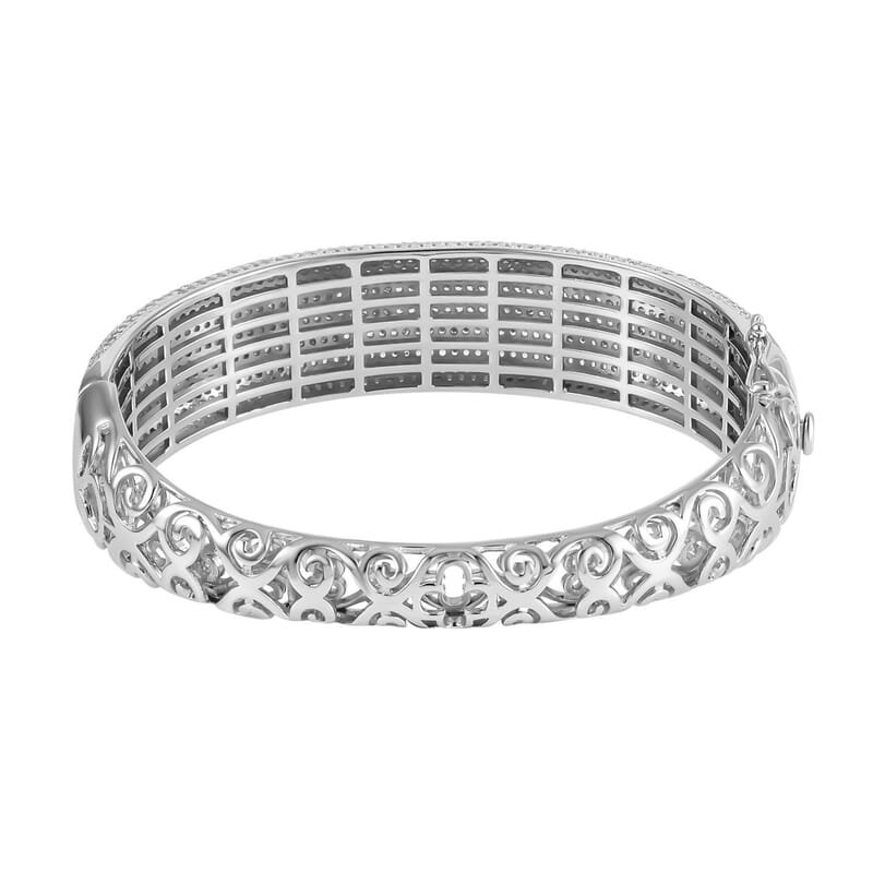 White Zircon 13.18 ctw Bangle Bracelet in Rhodium Over Sterling Silver (7.50 In)