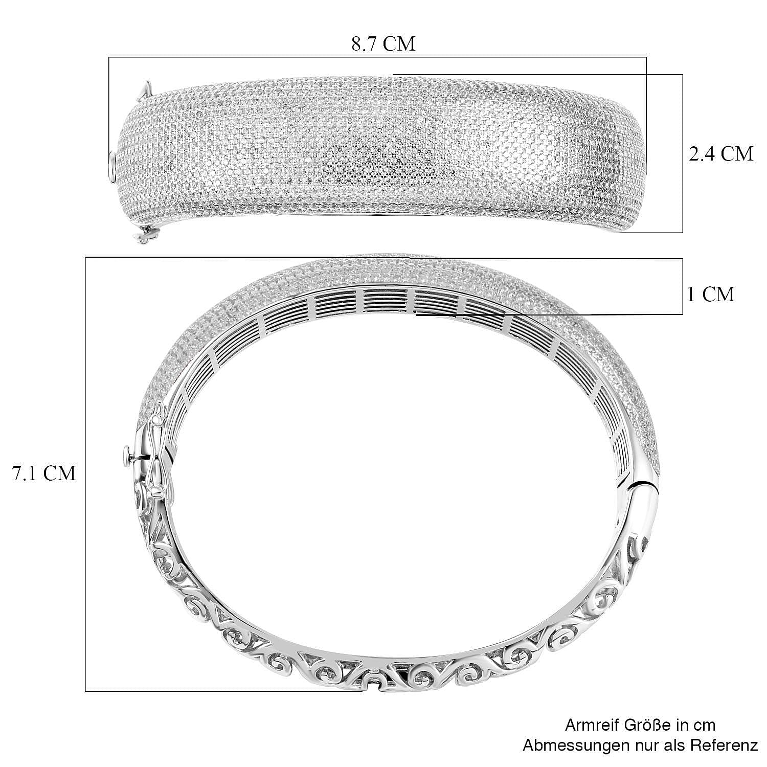 White Zircon 13.18 ctw Bangle Bracelet in Rhodium Over Sterling Silver (7.50 In)