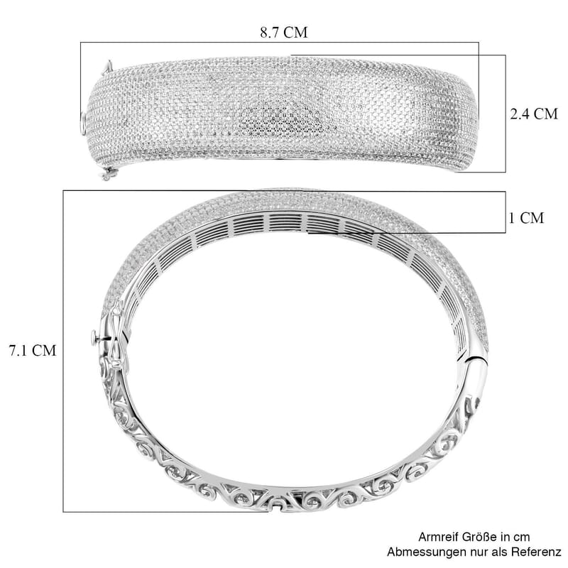 White Zircon 13.18 ctw Bangle Bracelet in Rhodium Over Sterling Silver (7.50 In)