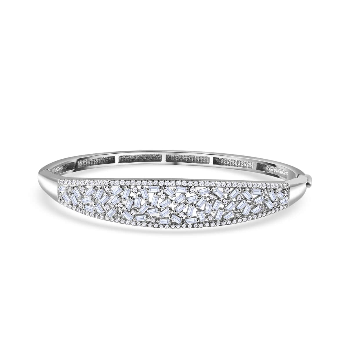 Doorbuster Moissanite Bangle Bracelet in Rhodium Over Sterling Silver (6.50 In) 4.75 ctw image number 0