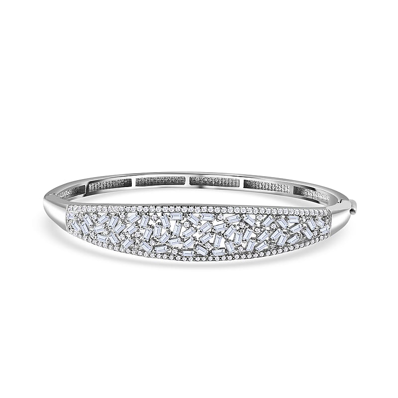 Moissanite Bangle Bracelet in Rhodium Over Sterling Silver (6.50 In) 4.75 ctw