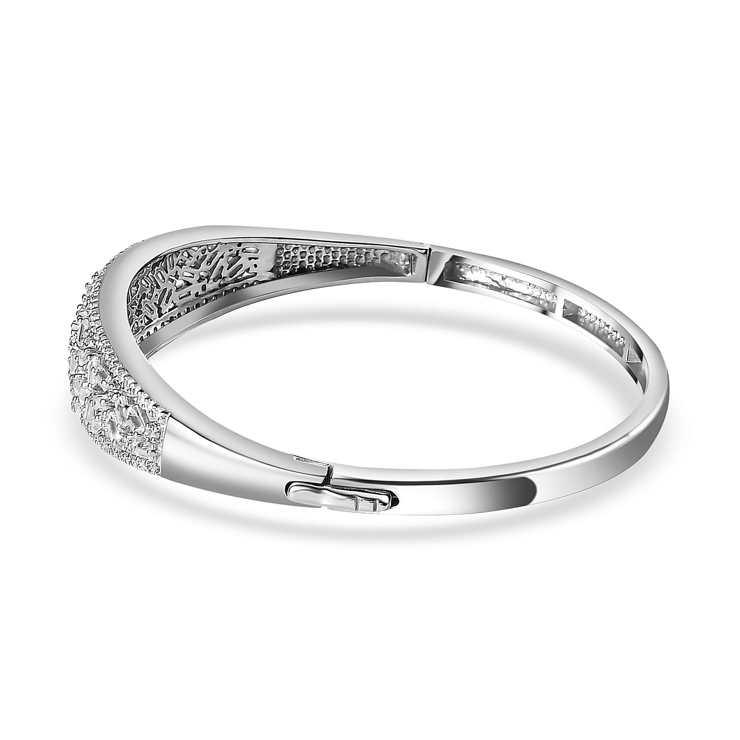 Moissanite Bangle Bracelet in Rhodium Over Sterling Silver (6.50 In) 4.75 ctw