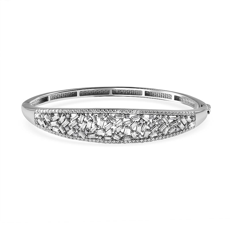 D'Joy Moissanite Bangle Bracelet in Rhodium Over Sterling Silver (7.25 In) 4.75 ctw