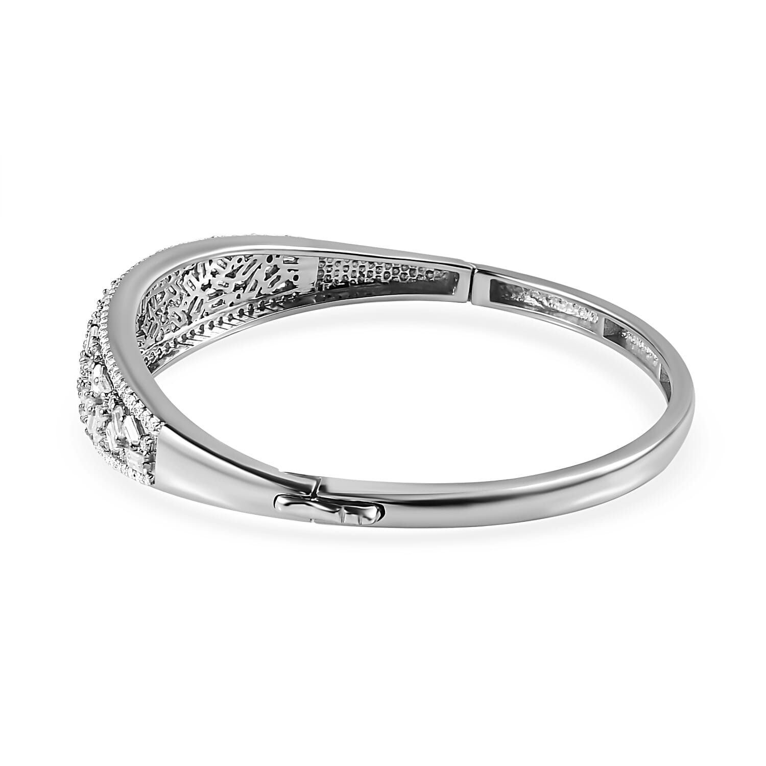 Buy Moissanite Bangle Bracelet in Rhodium Over Sterling