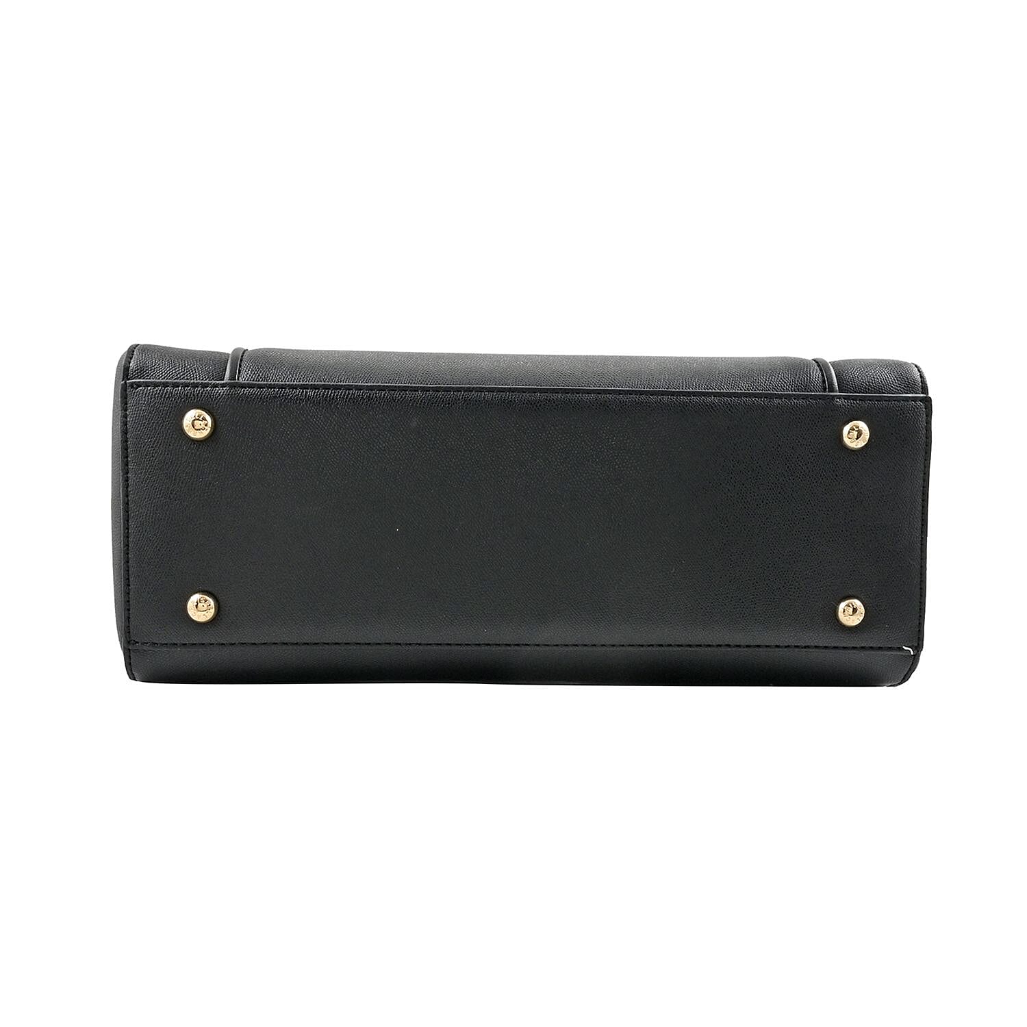 MC Saffiano Black Front Flap Pocket Faux Leather Satchel Bag