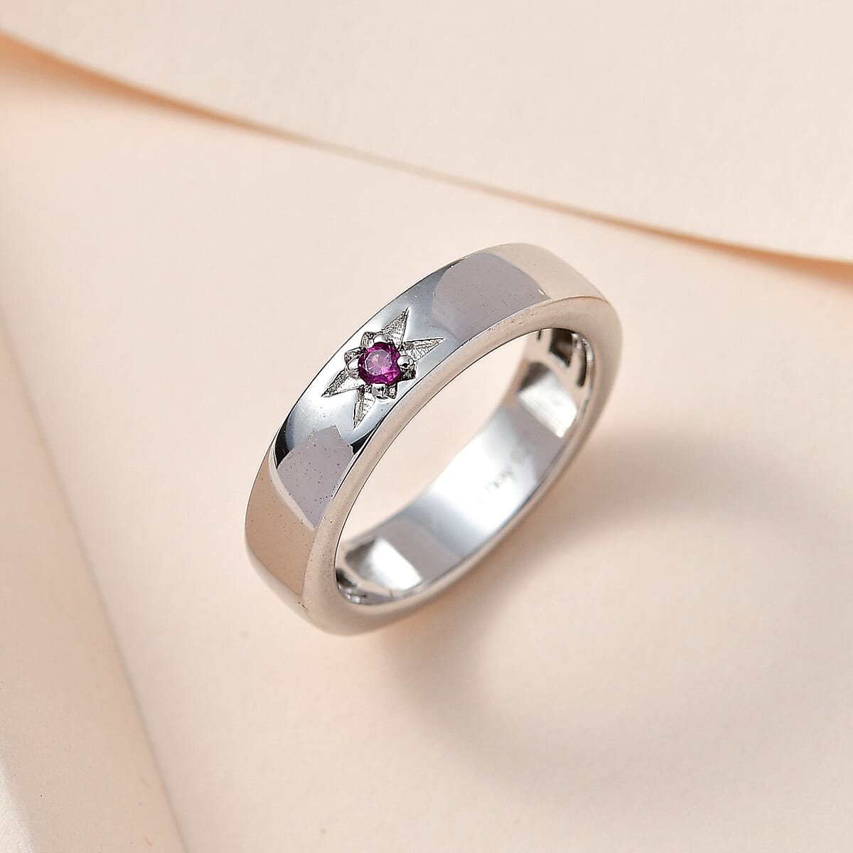 Orissa Rhodolite Garnet Celestial Band Ring in Platinum Over Sterling Silver (Size 5.0) 0.05 ctw image number 1