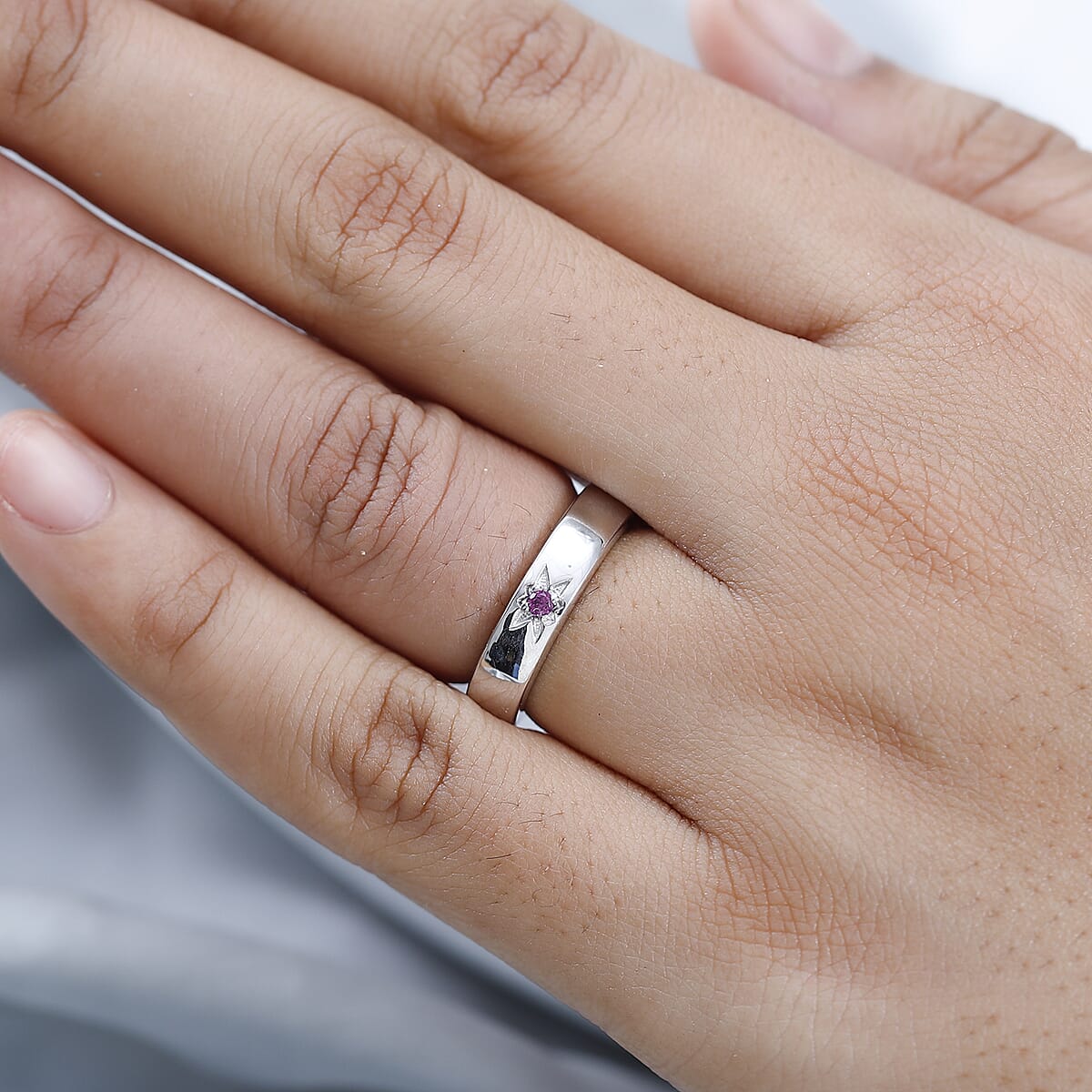 Orissa Rhodolite Garnet Celestial Band Ring in Platinum Over Sterling Silver (Size 5.0) 0.05 ctw image number 2