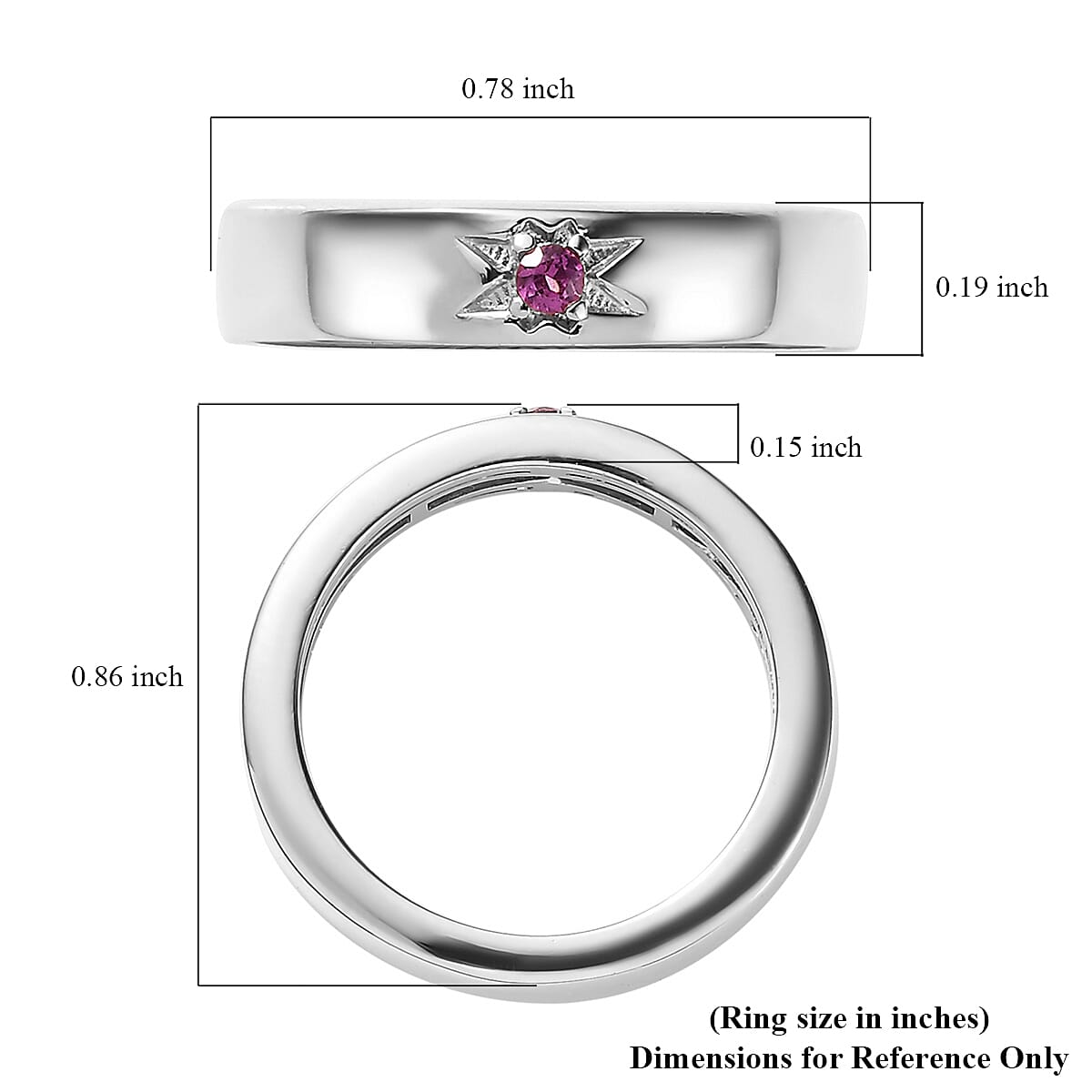 Orissa Rhodolite Garnet Celestial Band Ring in Platinum Over Sterling Silver (Size 5.0) 0.05 ctw image number 5