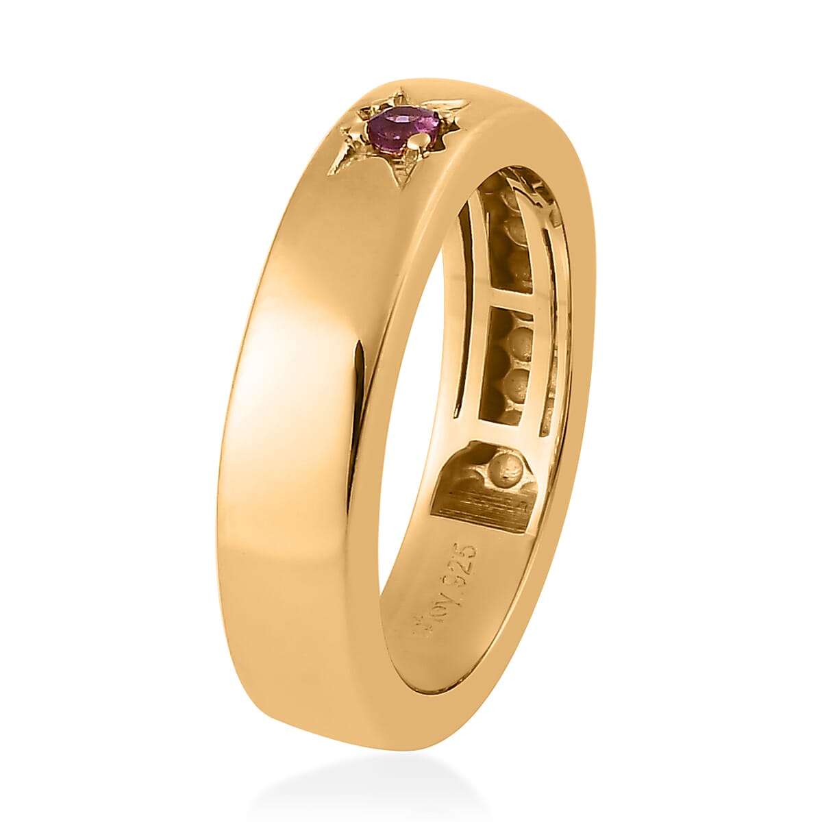 Orissa Rhodolite Garnet Solitaire Celestial Star Band Ring in Vermeil Yellow Gold Over Sterling Silver (Size 5.0) 0.05 ctw image number 3