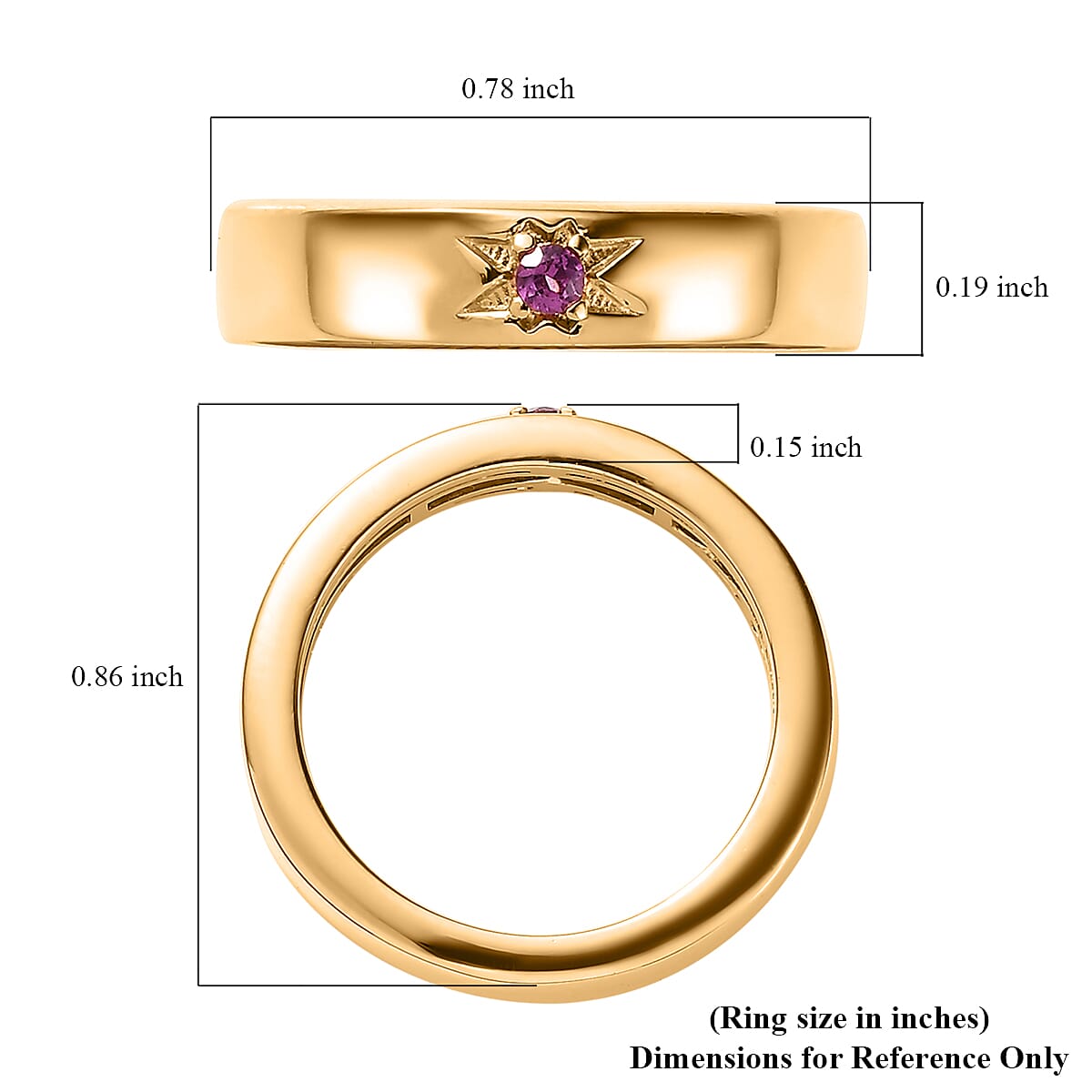Orissa Rhodolite Garnet Solitaire Celestial Star Band Ring in Vermeil Yellow Gold Over Sterling Silver (Size 5.0) 0.05 ctw image number 5