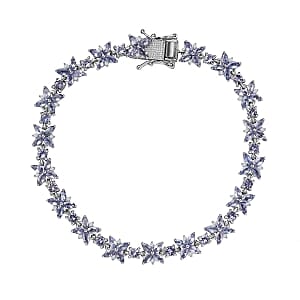 Tanzanite and White Zircon 10.20 ctw Cluster Bracelet in Rhodium Over Sterling Silver (8 In) (16.2 g)