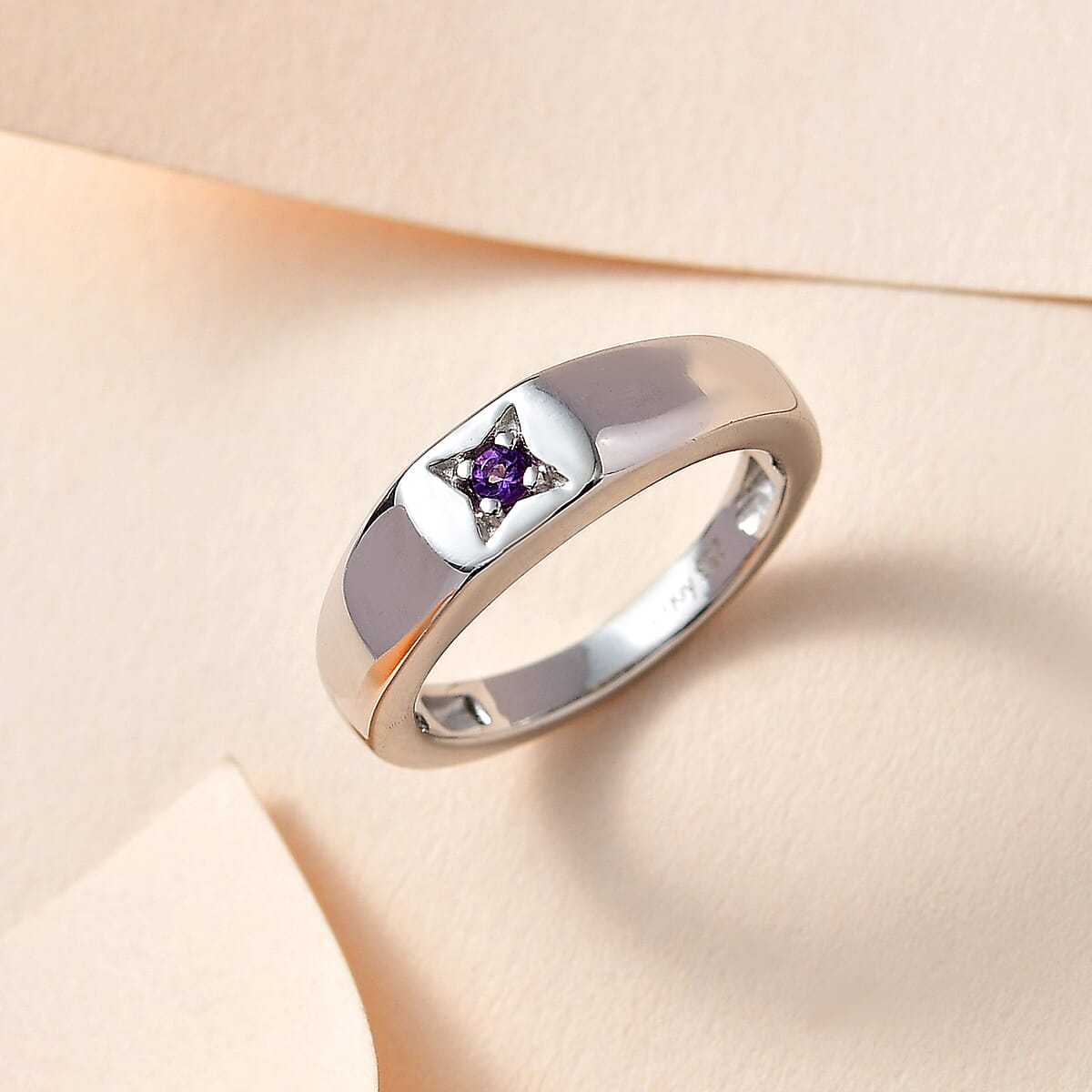 African Amethyst Solitaire Celestial Star Band Ring in Platinum Over Sterling Silver (Size 5.0) image number 1