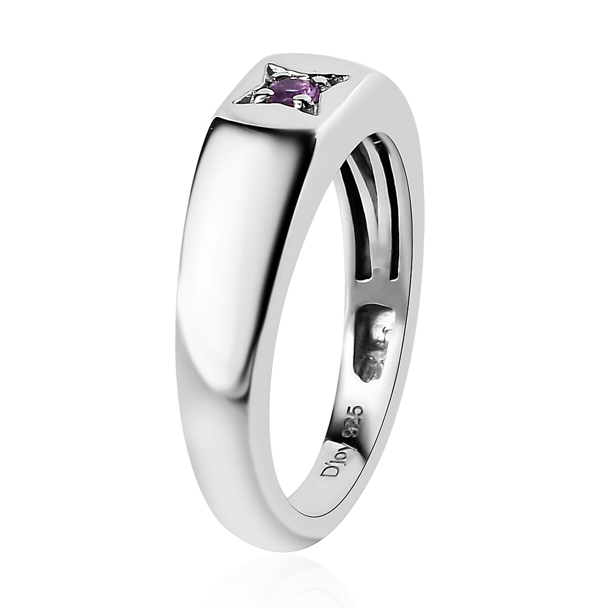 African Amethyst Solitaire Celestial Star Band Ring in Platinum Over Sterling Silver (Size 5.0) image number 3