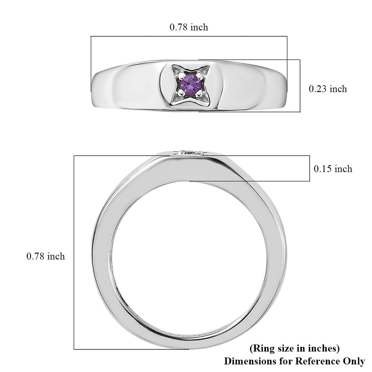 African Amethyst Solitaire Celestial Star Band Ring in Platinum Over Sterling Silver (Size 5.0)