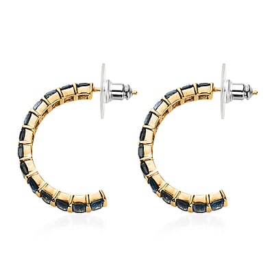London Blue Topaz J-Hoop Earrings in Vermeil Yellow Gold Over Sterling Silver 8.85 ctw