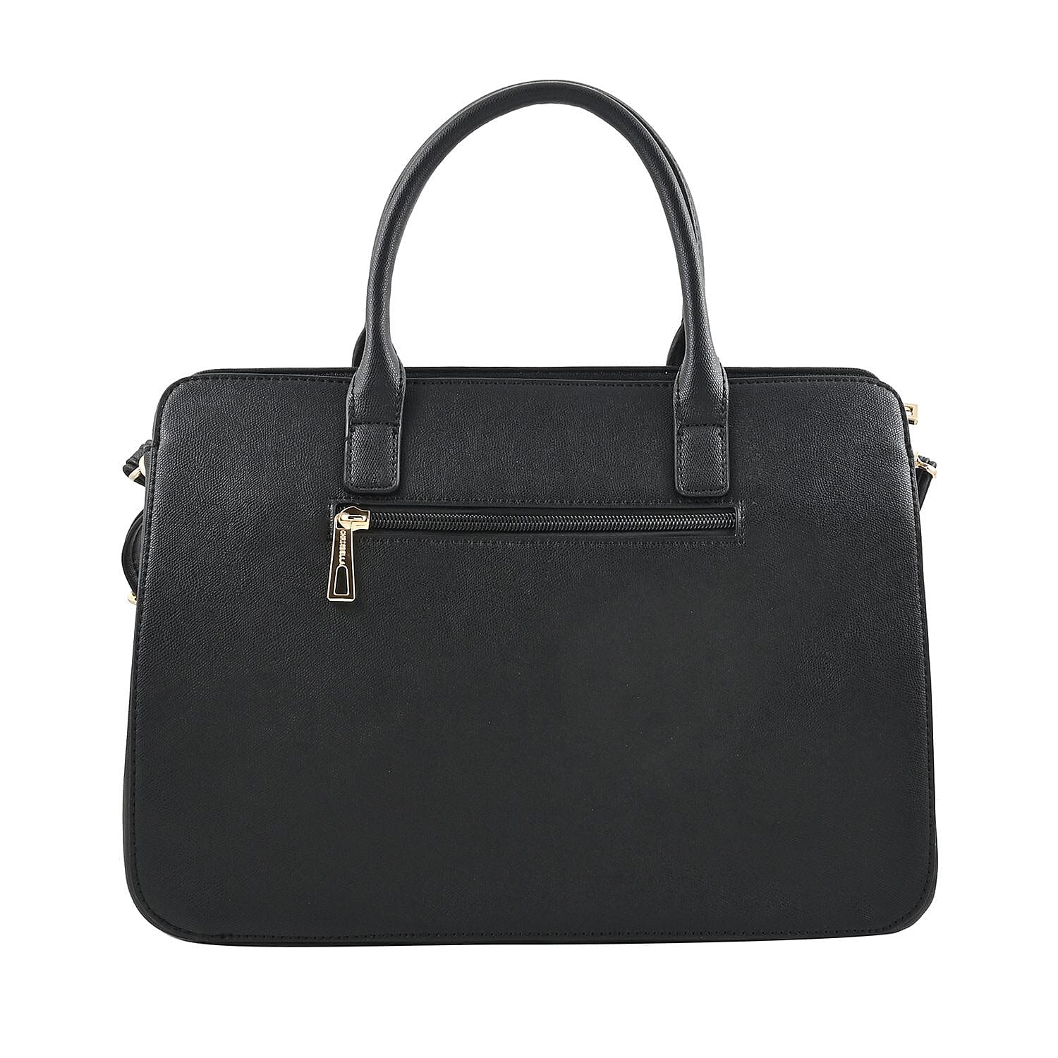 MC Saffiano Black Front Flap Pocket Faux Leather Satchel Bag