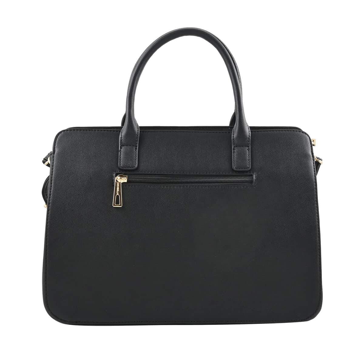 MC Saffiano Black Front Flap Pocket Faux Leather Satchel Bag (13"x5"x10") image number 3