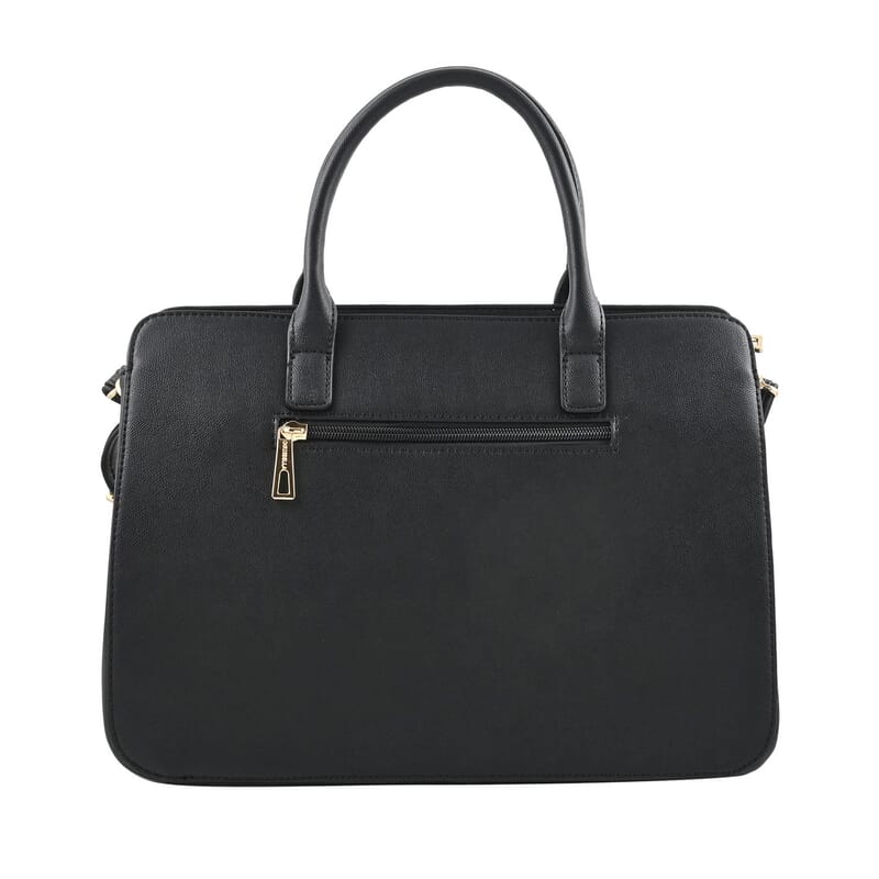 MC Saffiano Black Front Flap Pocket Faux Leather Satchel Bag