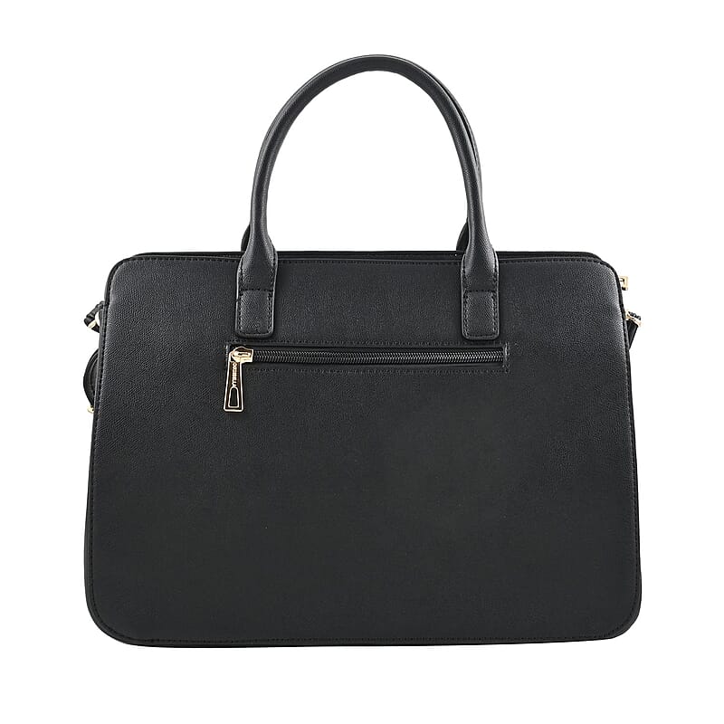 MC Saffiano Black Front Flap Pocket Faux Leather Satchel Bag