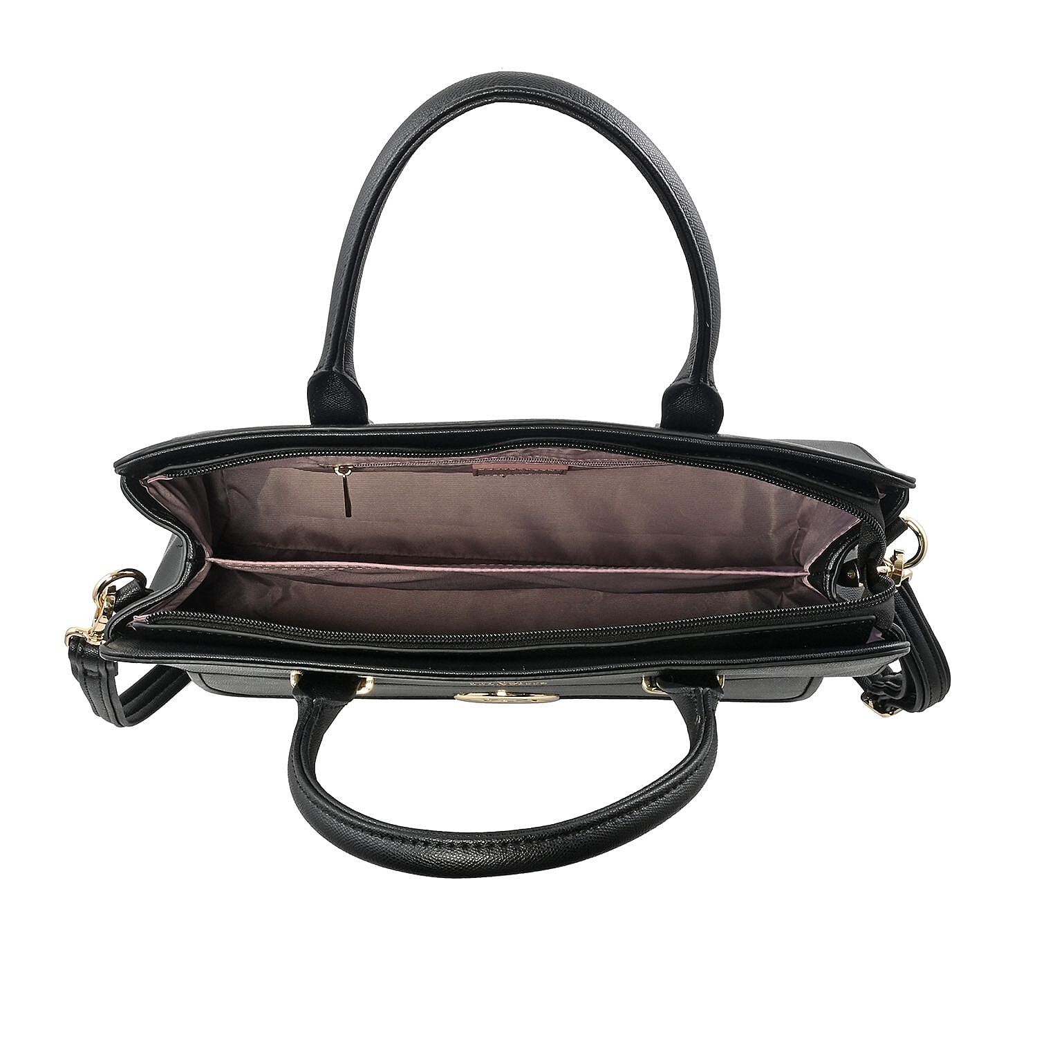 MC Saffiano Black Front Flap Pocket Faux Leather Satchel Bag