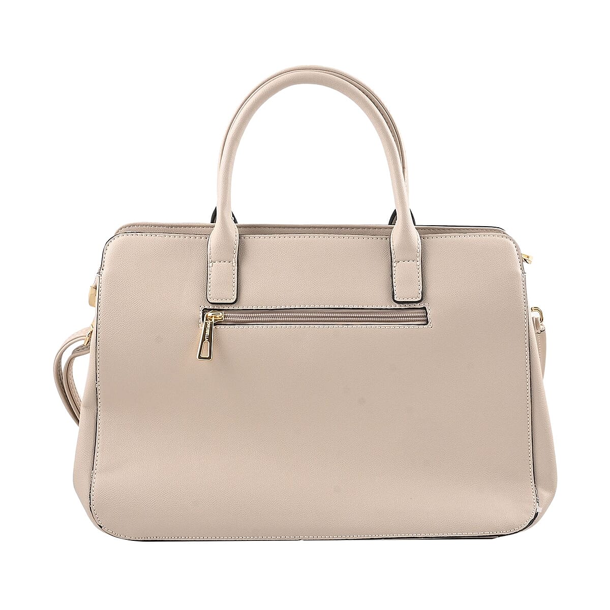 MC Saffiano Cream Front Flap Pocket Faux Leather Satchel Bag image number 2