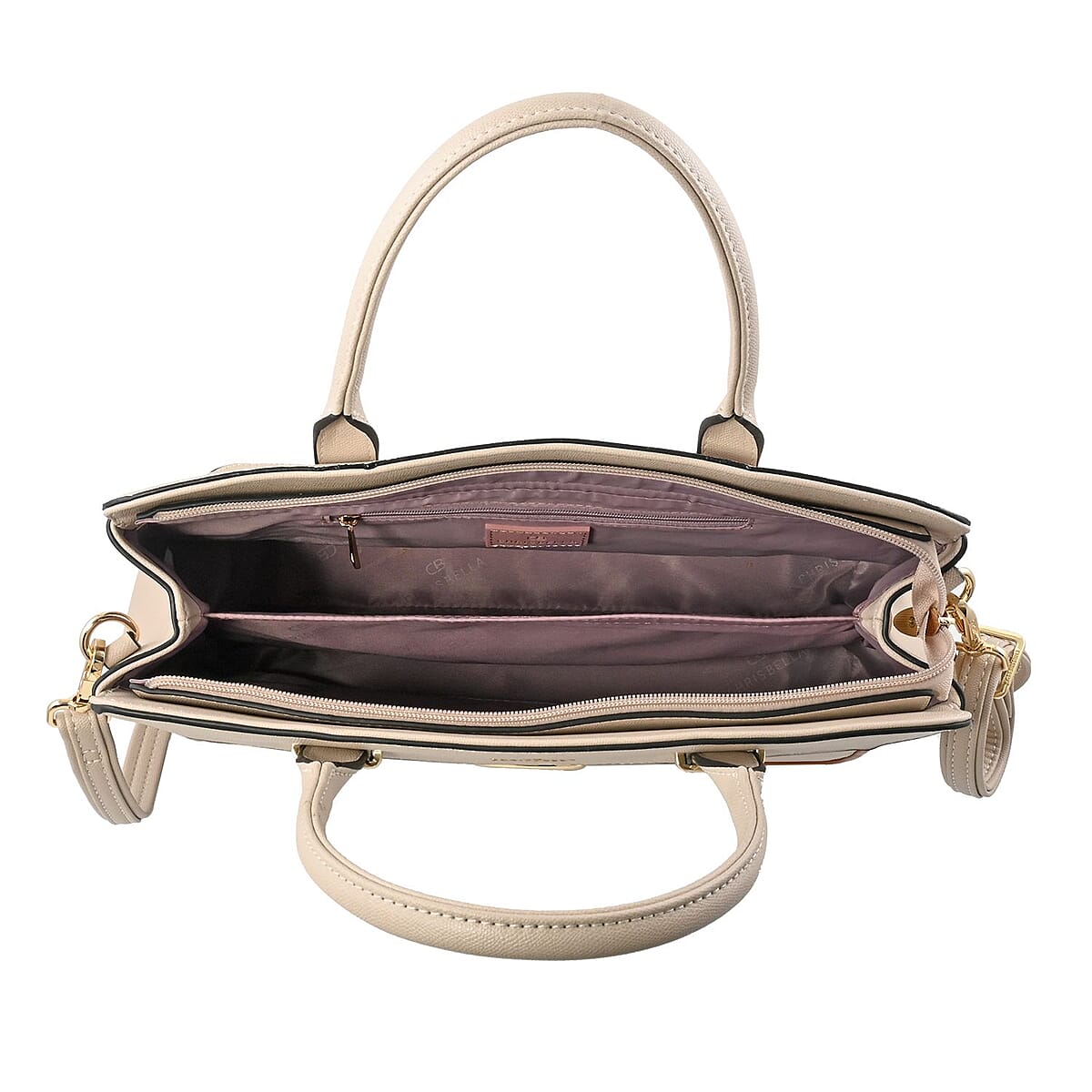 MC Saffiano Cream Front Flap Pocket Faux Leather Satchel Bag image number 5