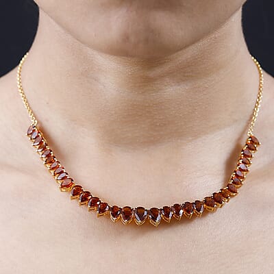 Brazilian Cherry Citrine Necklace 18 Inches in Vermeil Yellow Gold Over Sterling Silver 16.40 ctw