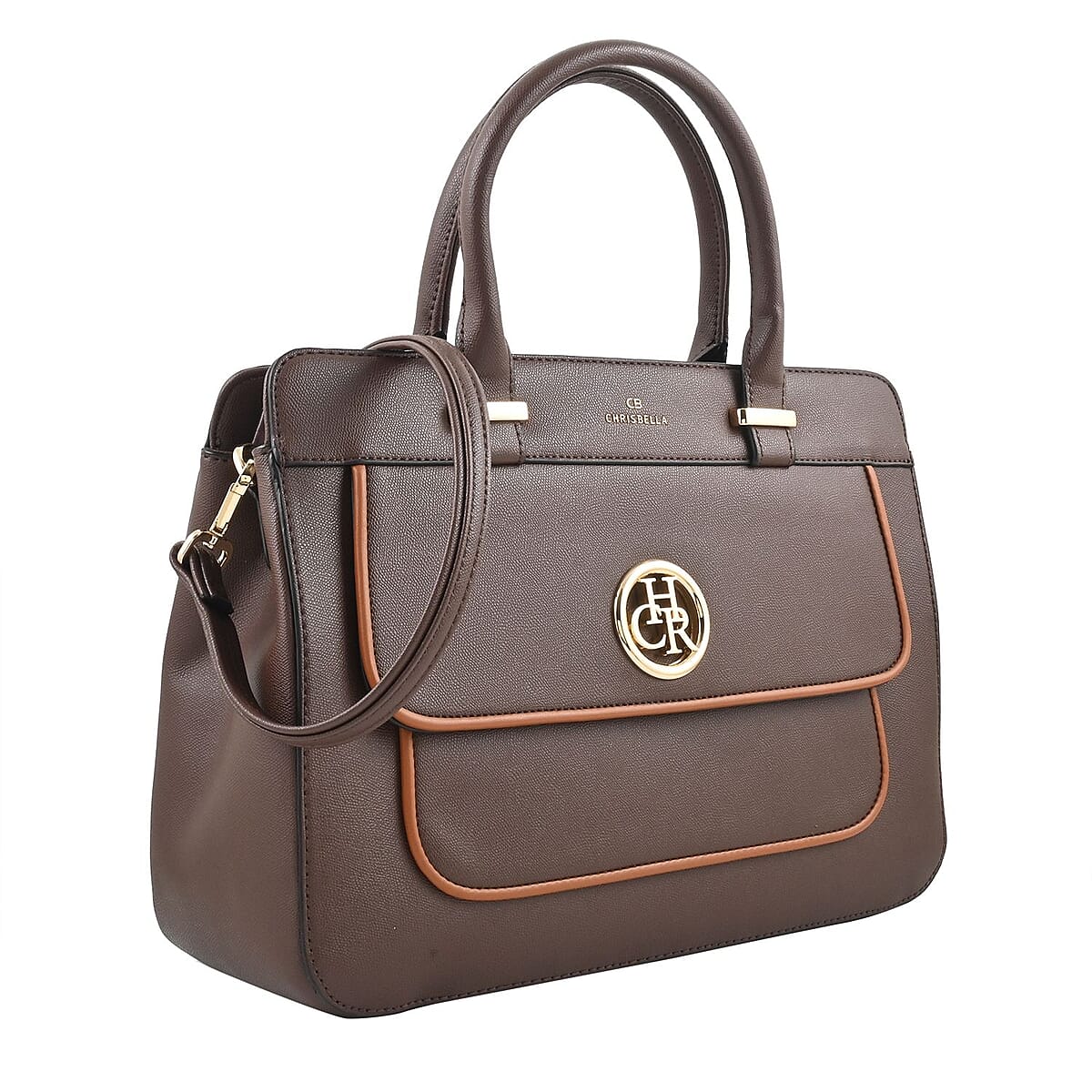 MC Saffiano Coffee Brown Front Flap Pocket Faux Leather Satchel Bag image number 1