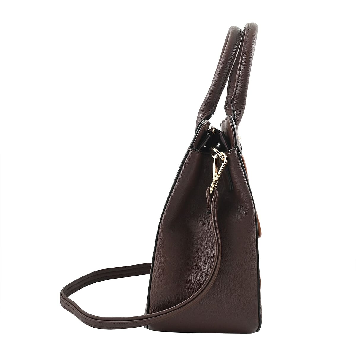 MC Saffiano Coffee Brown Front Flap Pocket Faux Leather Satchel Bag image number 3