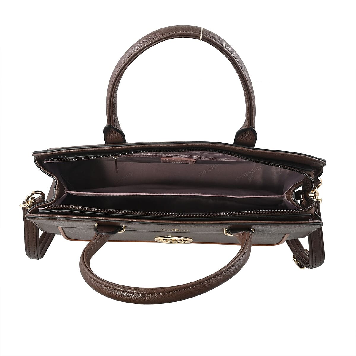 MC Saffiano Coffee Brown Front Flap Pocket Faux Leather Satchel Bag image number 5