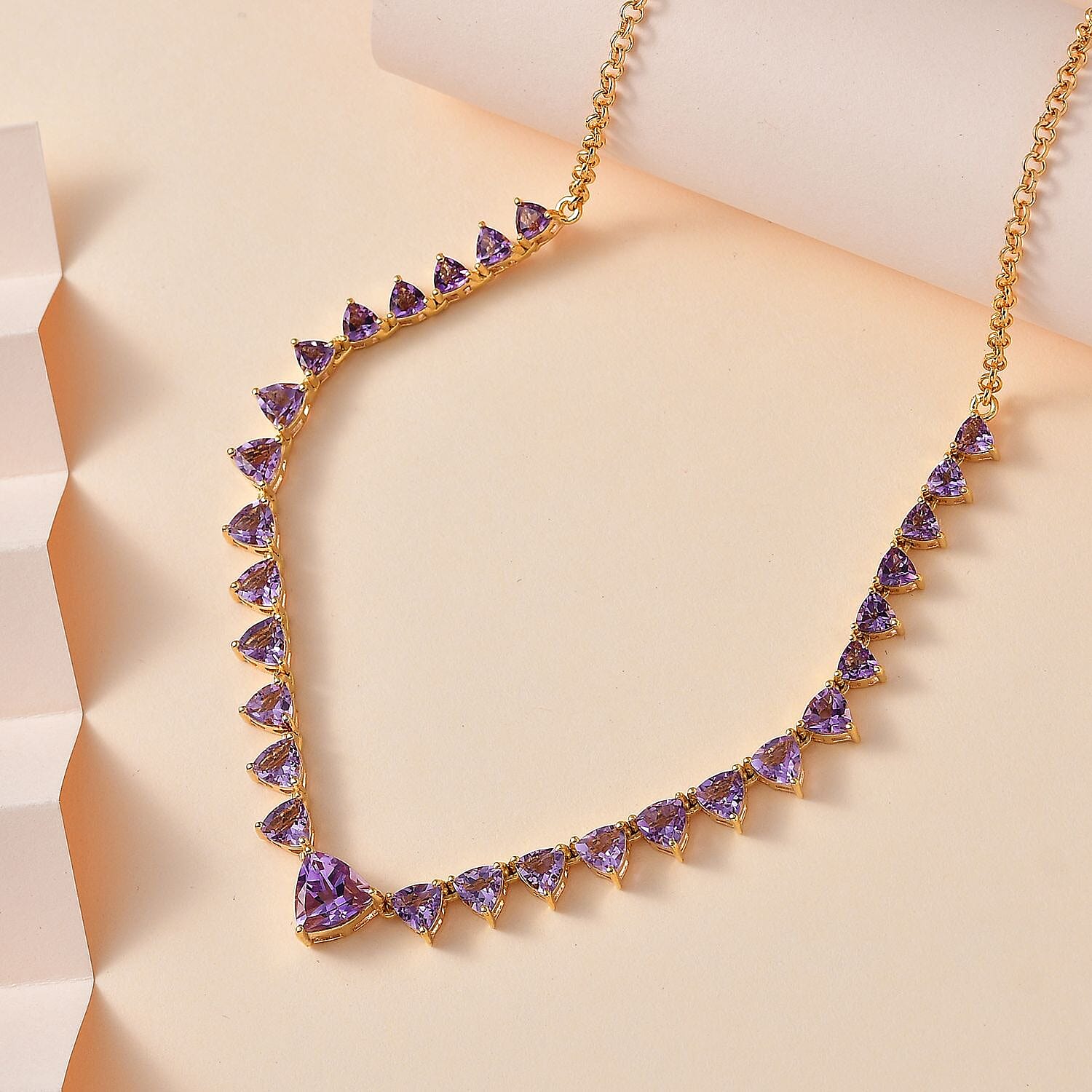 Rose De France Amethyst Necklace 18-20 Inches in Vermeil Yellow Gold Over Sterling Silver 10.35 ctw