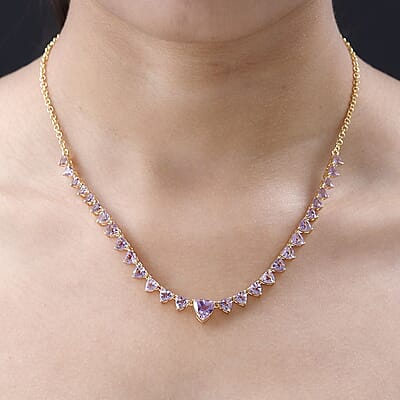 Rose De France Amethyst Necklace 18-20 Inches in Vermeil Yellow Gold Over Sterling Silver 10.35 ctw