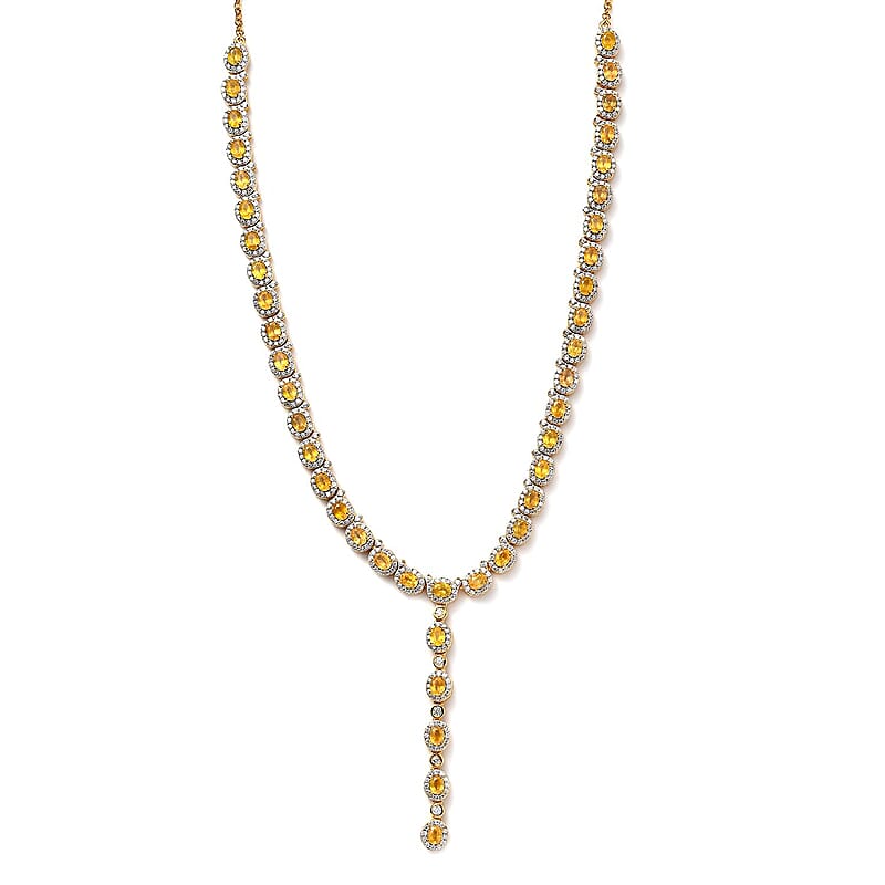 Yellow Sapphire (FF) and Moissanite Necklace 18 Inches in Vermeil Yellow Gold Over Sterling Silver 16.00 ctw