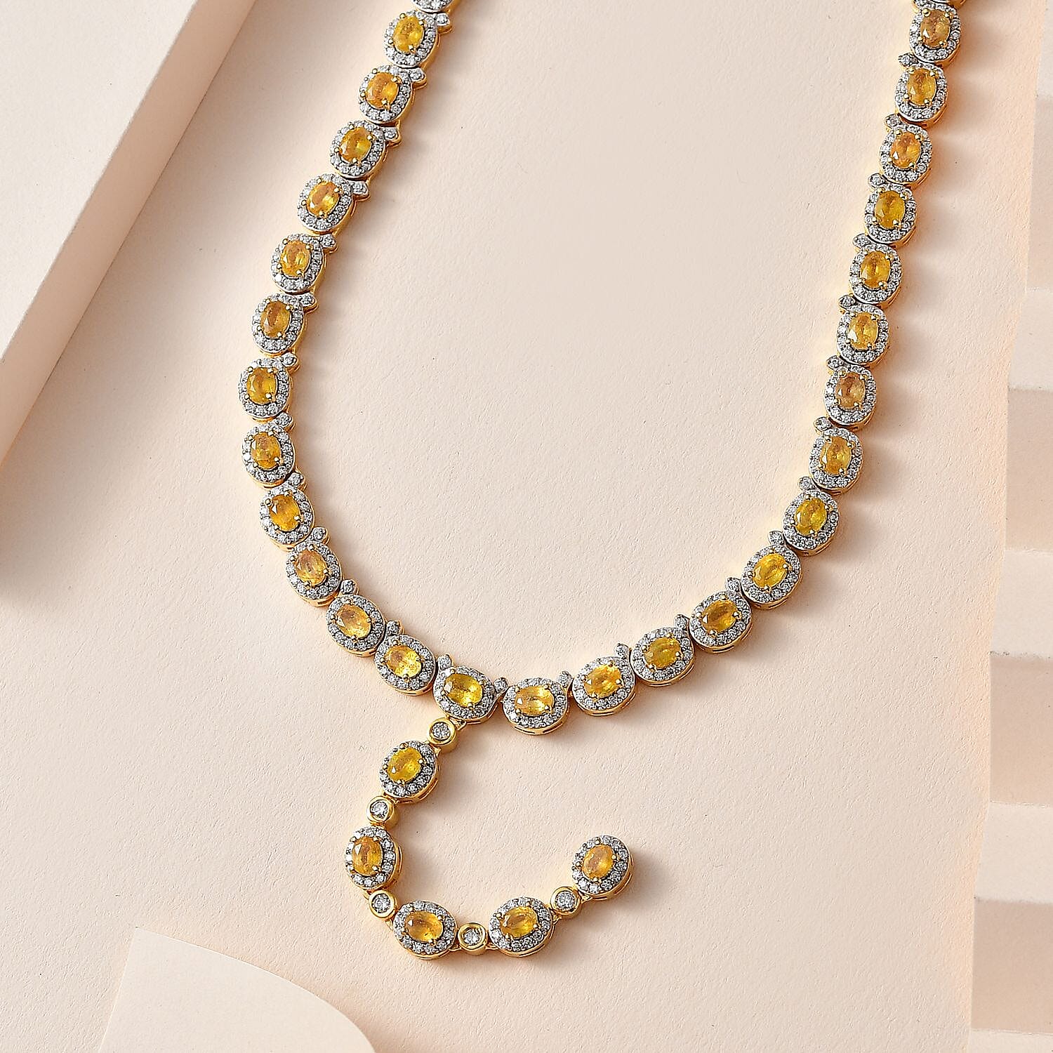 Yellow Sapphire (FF) and Moissanite Necklace 18 Inches in Vermeil Yellow Gold Over Sterling Silver 16.00 ctw