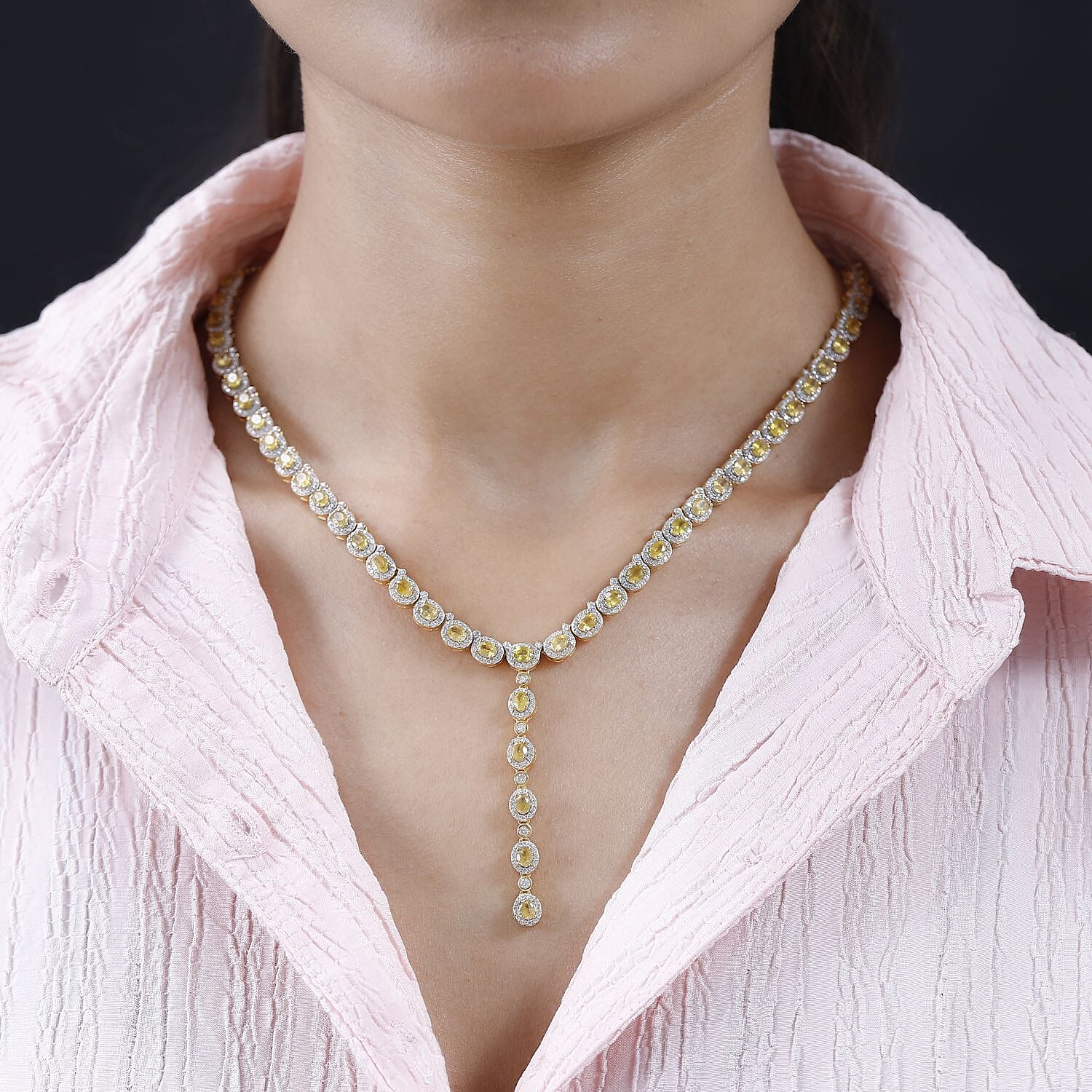 Yellow Sapphire (FF) and Moissanite Necklace 18 Inches in Vermeil Yellow Gold Over Sterling Silver 16.00 ctw