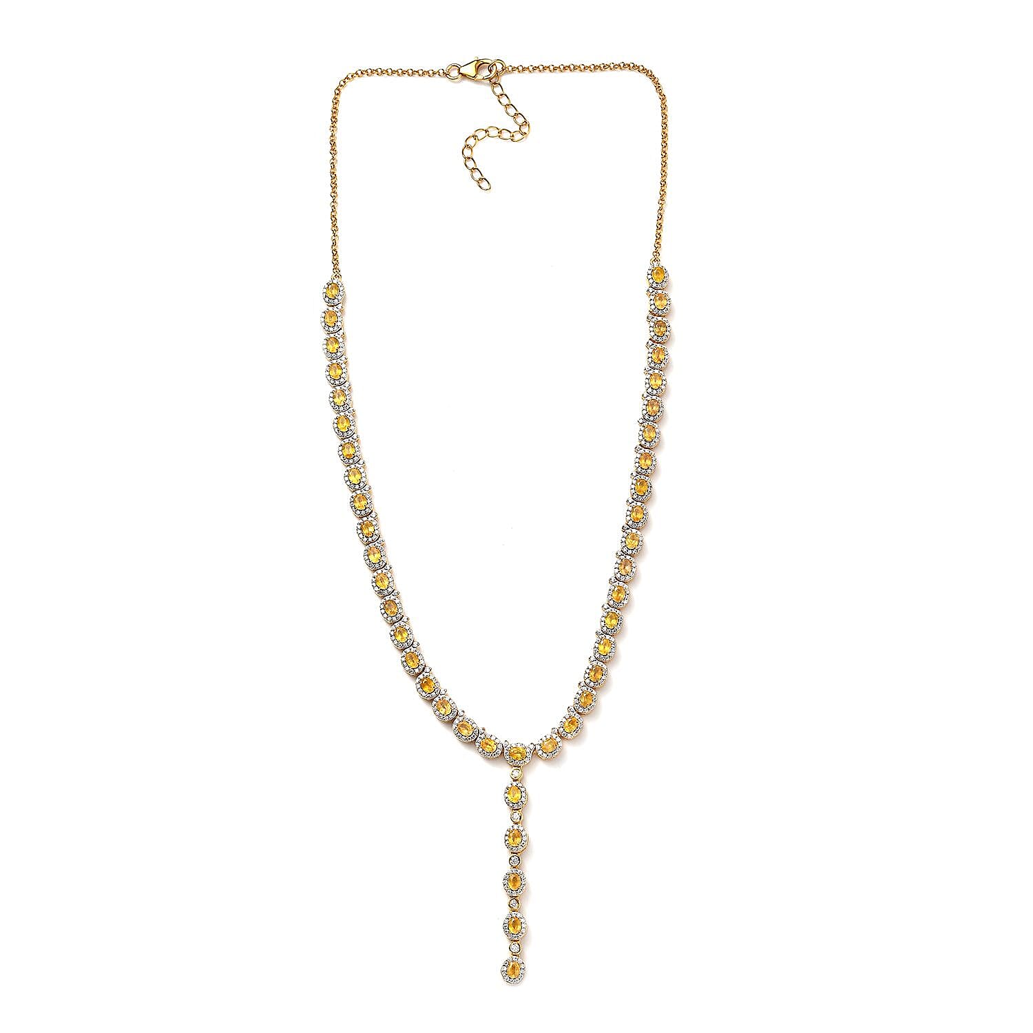 Yellow Sapphire (FF) and Moissanite Necklace 18 Inches in Vermeil Yellow Gold Over Sterling Silver 16.00 ctw