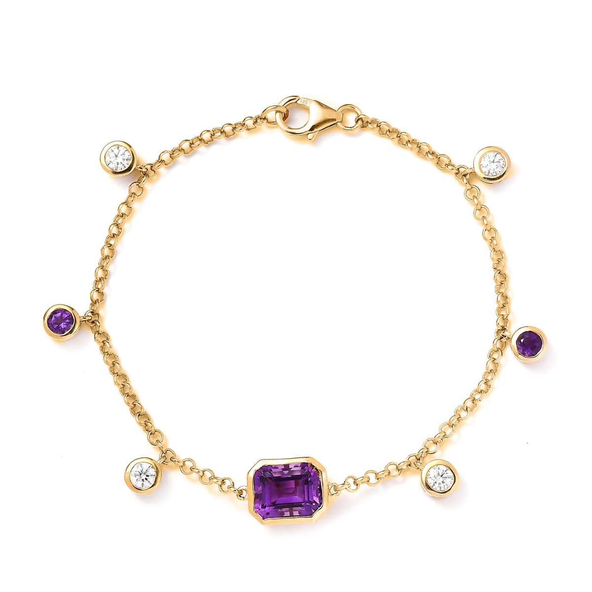 Moroccan Amethyst and Multi Gemstone Station Charm Bracelet in Vermeil Yellow Gold Over Sterling Silver (7.00 In) 5.00 ctw image number 0