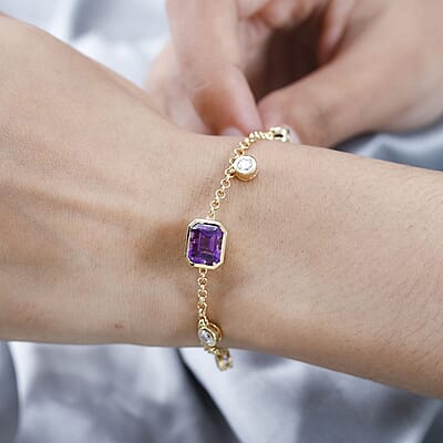 Moroccan Amethyst and Multi Gemstone Station Charm Bracelet in Vermeil Yellow Gold Over Sterling Silver (7.00 In) 5.00 ctw