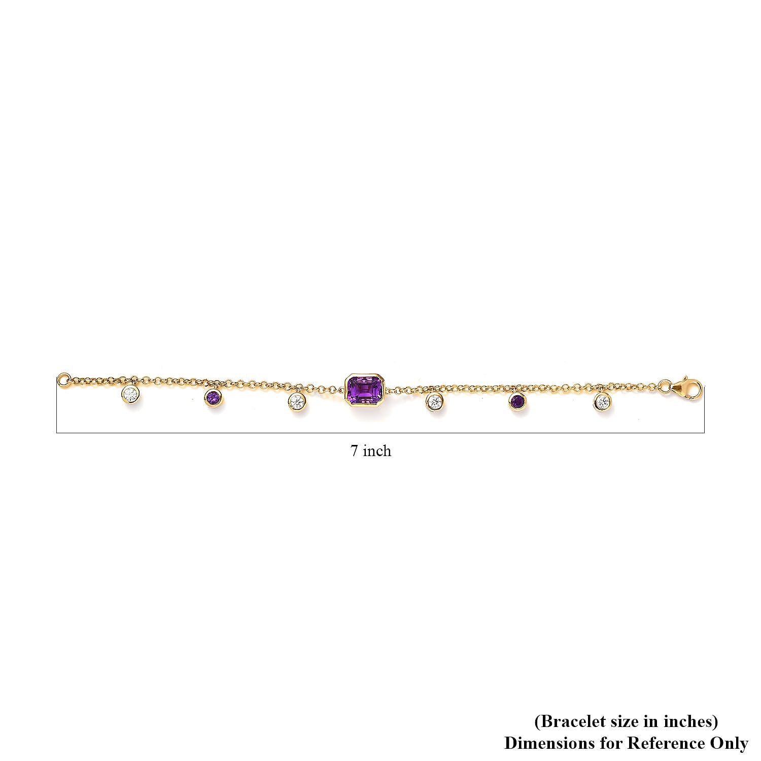 Moroccan Amethyst and Multi Gemstone Station Charm Bracelet in Vermeil Yellow Gold Over Sterling Silver (7.00 In) 5.00 ctw