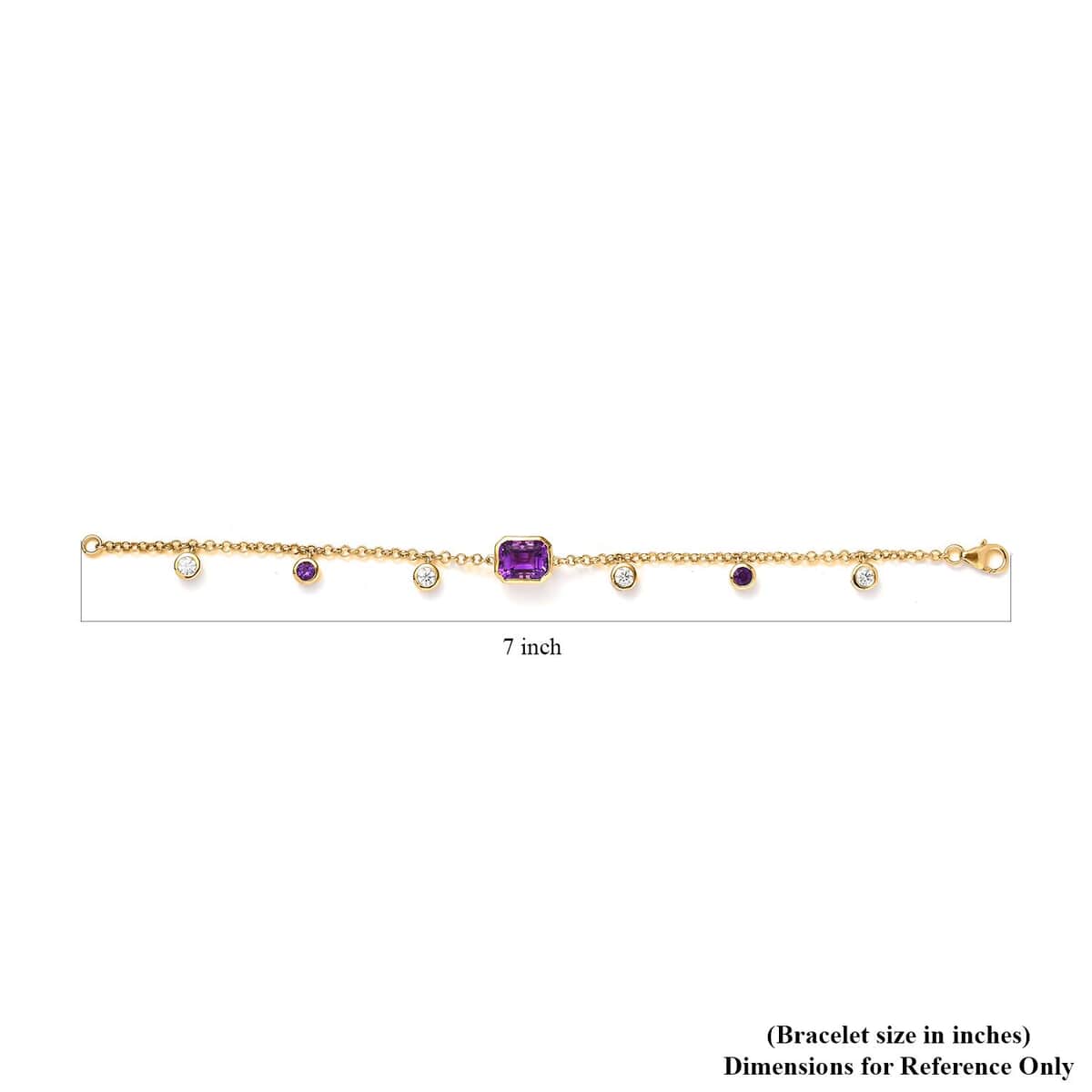 Moroccan Amethyst and Multi Gemstone Station Charm Bracelet in Vermeil Yellow Gold Over Sterling Silver (7.00 In) 5.00 ctw image number 4